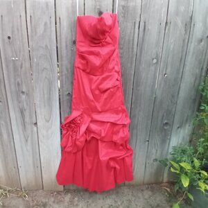VINTAGE BIBIAN MAXI DRESS WOMENS SZ L RED TAFFETA STRAPLES STRETCH RUCHED ZIP